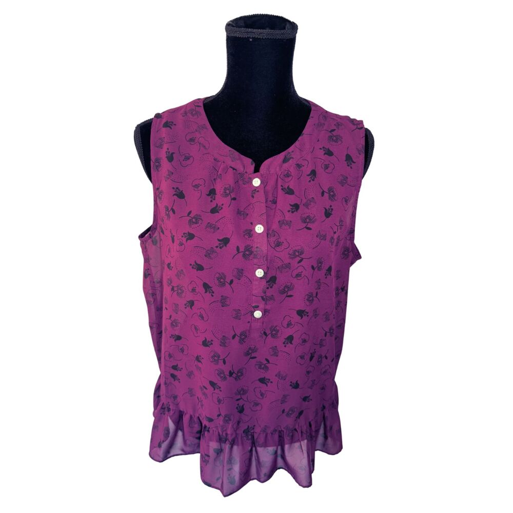 GAP Sheer Romantic Whimsygoth Fuschia Floral Ruffle Sleeveless Top XL